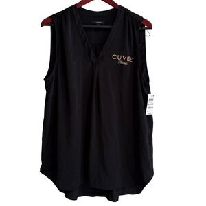 Alfani Women XL Black Washed Satin Sleeveless V-Neck Blouse Cuvee Hawaii NWT